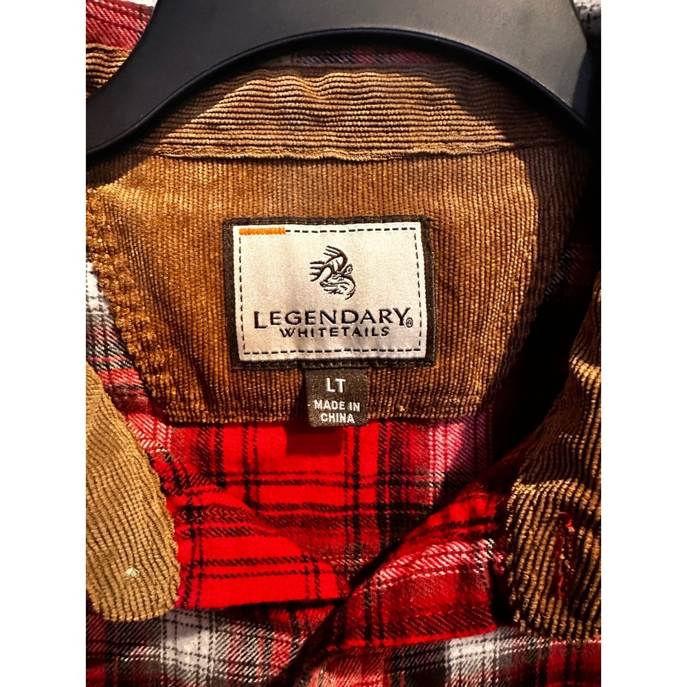 Legendary Whitetails Mens LT Plaid Flannel Shirt Corduroy Collar Red Black